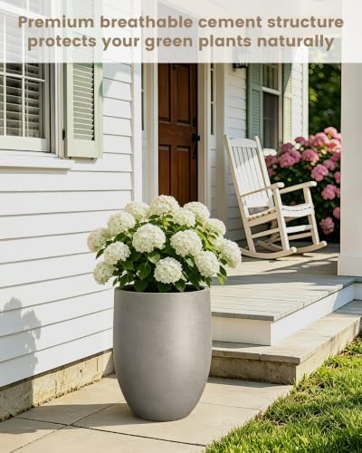 Kante 21.7" Tall Concrete Planter, Large Round Bullet Pot, Weathered Finish - Image 6