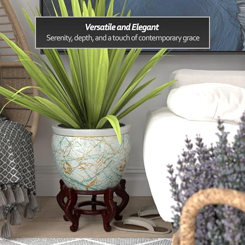 Red Lantern 14" Abstract Green & Gold Fishbowl Planter or Cachepot for Indoor/Outdoor Use in Garden Entryway Living Room Boho Eclectic Modern Contemporary Classic Traditional Style Decor - Image 3