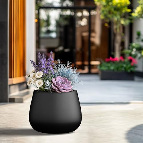 Kante Raven Black Concrete Planter 12.6" Dia All-Weather Round Small Pot - Image 5