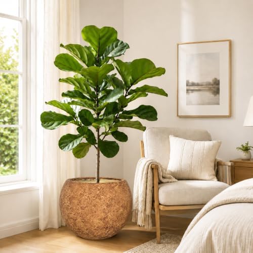 17" H x 21" Dia Round Brown Fiberstone Planter Pot with Drainage Hole, Lightweight UV-Resistant Stone-Look Decorative Planter for Olive Trees, Large Plants & Indoor Outdoor Patio, Porch & Garden - Image 2