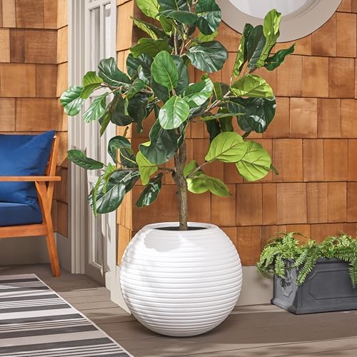 SAFAVIEH Outdoor – Mora White Ficonstone Cement Planter Pot, Fully Assembled Decorative Outdoor Planter, Smooth Orb Design, Frost-Resistant with Drainage (PAT1534C) - Image 2