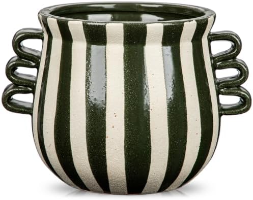 Ceramic Planter Pot Modern Striped Triple Handle Flower Pot No Drainage - Image 6
