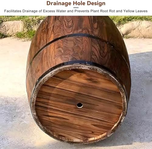 Whiskey Barrel Planter 7 Sizes Round Wooden Flower Pot Weather-Resistant Garden Planter for Indoor,Outdoor, Home, Patio, Garden Yard(50x31x38cm) - Image 6