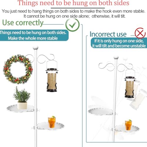 Upgraded 74" Shepherd's Hook for Bird Feeder，White Floor Hanging Plant，White Wind Chime Stand, Waterproof Metal & Adjustable-Height Standing Pole Holder for Wreath, Indoor & Outdoor（2 Placement Racks) - Image 7