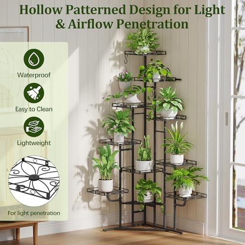 Quikraen 58" Tall Plant Stand Indoor,Multiple Tiers Corner Plant Shelf for Corner,10-Tier Large Metal Flower Holder, Plant Rack for Home Decor, Patio (Black) - Image 4