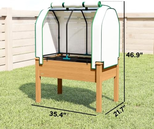 Outsunny Raised Garden Bed with PE Greenhouse Cover 35x22x47 inch Sand - Image 7