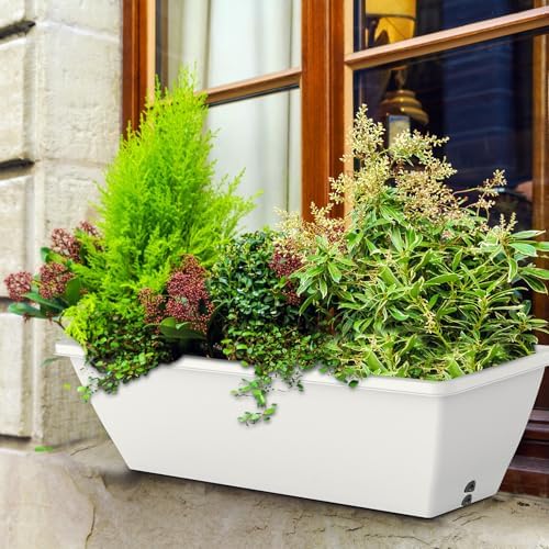 8 Pcs 24 Inch Window Planter Box, White Large Plastic Rectangle Flower Planter Boxes with Water Absorbing Net Indoor and Outdoor Flower Pots for Windowsill, Balcony, Patio, Porch - Image 5