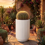 20" Tall Indoor Outdoor Planter, Modern Fluted Big Round Plant Pot ,White - Image 5