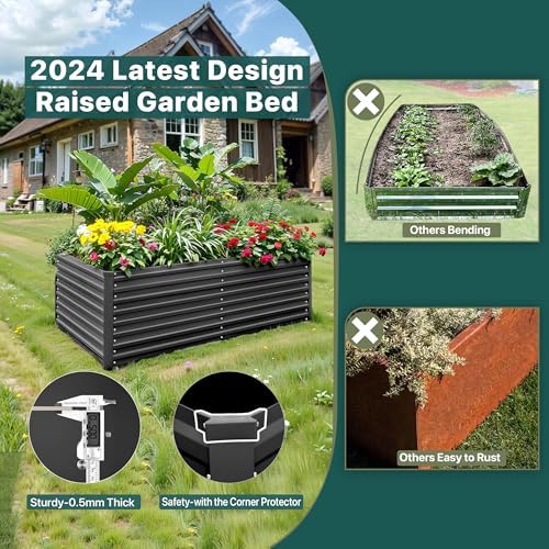 Raised Garden Bed 6x3x2ft, Galvanized Raised Garden Beds Outdoor for Vegetables Flowers Herbs, Steel Large Deep Planter Box, Tall Raised Garden Bed with 3ftx30ft Weed Barrier Fabric and Glove, Black - Image 5
