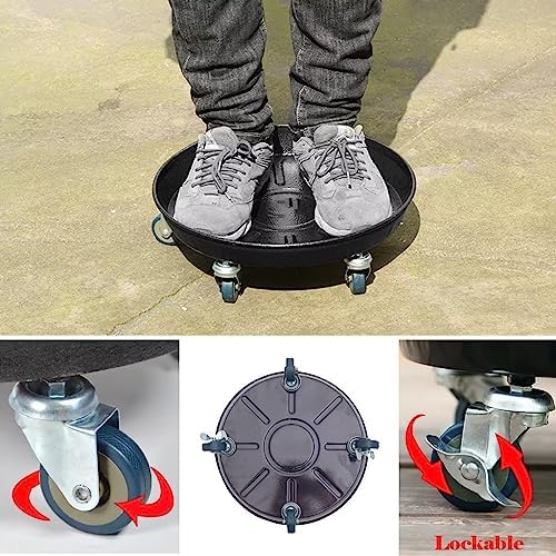 ARTLINE Round Plant Stand with Lockable Wheels, Heavy Duty for Indoor Outdoor, Large Rolling Dolly Planter Caddy on Casters to Carry Potted Flower Pot, Round Metal Tray NO Holes, Black - Image 3