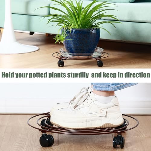 6 Packs 15.8 Inches Metal Plant Caddy with Wheels Extra-large Rolling Plant Stands Heavy-duty Wrought Iron Plant Roller Base Pot Movers Indoor Outdoor Plant Dolly Trolley Planter Tray Coaster - Image 5