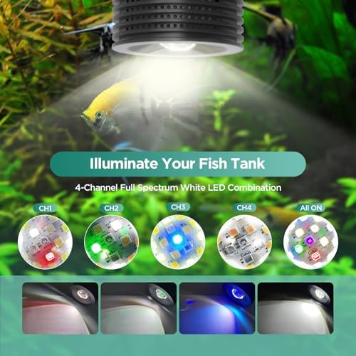 Lominie LED Aquarium Light, Planted Tank Light 4 Channels Remote Control 6500K Aquarium LED Lamp for Freshwater Fish Tank Refugium with Gooseneck (A20 Freshwater) - Image 4