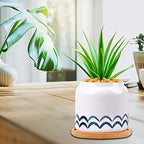 Succulent Pots, 3.5 Inch Small Succulent Planters with Drainage for Plants Live, Hand-Painted Ceramic Pot Flower Pots Bonsai Pots with Bamboo Tray, Unique Gifts for Women/Men, 4 Pack (Abstract) - Image 5
