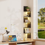Qupui 5-Tier Corner Shelf with LED, 49" Floating Wall Shelf, Black - Image 3