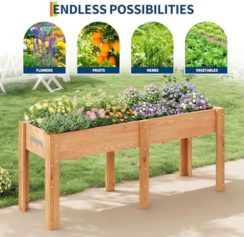 72x 23x30IN Raised Garden Bed Outdoors with High Legs & Hooks, Non-Woven Liner, Elevated Wooden Large Planter Box for Backyard, Patio, Balcony w/Divider Panel, 6 Legs, 300lb Capacity - Image 7