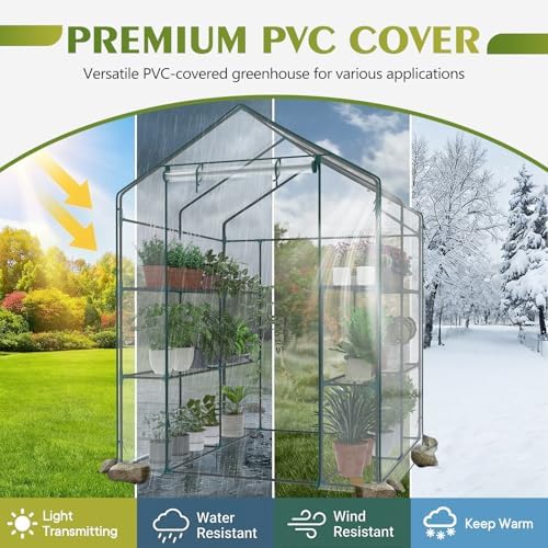 NEWBULIG Walk-in Greenhouse 56.3"x56.3"x76.7" Outdoor, Portable Greenhouse Kit with Thick PVC Cover & Roll-Up Zipper Door, Sturdy Steel Frame for Backyard, Patio, Garden, Clear - Image 3