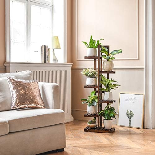 Mkono Wood Plant Stand 6 Tier 7 Potted Plant Shelf Indoor Outdoor Tall Multi-tiered Flower Pot Holder Modern Ladder Storage Rack Display Planter for Patio Garden Corner Balcony Living Room, Brown - Image 5