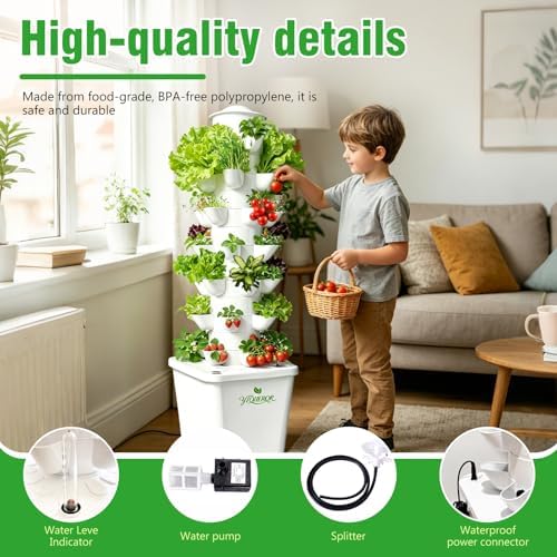 35plants Hydroponics Tower Indoor Growing System Vertical Garden Planter Indoor Smart Garden Kit with Pump and Movable Water Tank Vegetable Plant Gift for Gardening Lover (White) - Image 4