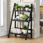 39.4" Foldable Ladder Shelf Plant Shelf, 3 Tier Bamboo Ladder Bookshelf - Image 3