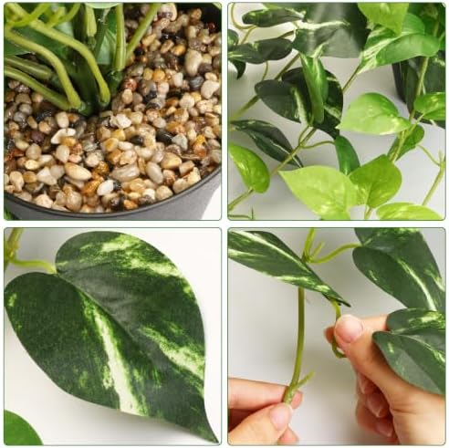 CEWOR Fake Pothos Hanging Plants, 33", Variegated, with Plastic Pot, for Home Office Indoor Decor, 2 Pack - Image 3