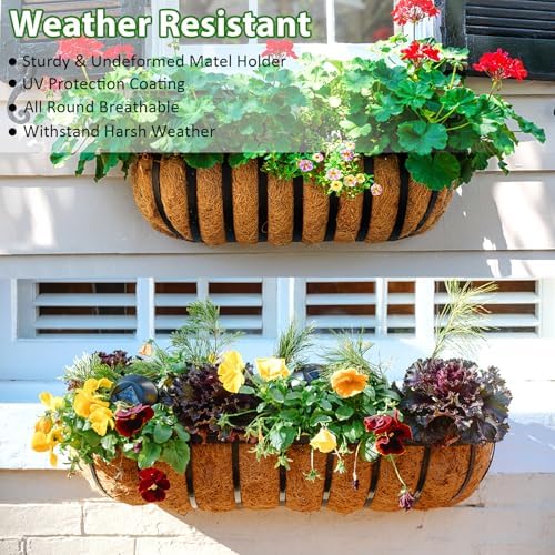 LCHUANG Railing Planter Window Box - 2 Pack 30 Inch Deck Balcony Rail Planter with Coconut Coir Liner, Fence Metal Hanging Flower Planter Basket Deck Railing Planter Boxes for Outdoor Garden - Image 6