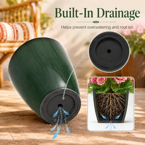 Neoaider Set of 2 Tall Planter, 21 inch Large Plastic Planter, Dark Green - Image 6
