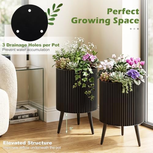 GIANTEX Plant Pot with Stand Set of 2, 16.5" & 14.5" Metal Plant Stand - Image 6