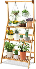 GIANTEX 3-Tier Hanging Bamboo Plant Stand Storage Shelf, Folding Design by Giantex