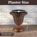 Outdoor Planter 2-Pack - 16x18-Inch Urn Planters for Front Porch Decor, Indoors, Patio or Entryway - Plastic Plant Pots - Large Decorative Flower Pots by Pure Garden (Rustic Bronze) - Image 6
