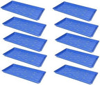 SUNPACK 10" x 20" Heavy Duty Shallow Plastic Seed Starting Tray, Blue, 1" (Pack of 10) - Lined with Drainage Holes for Excess Water and Aeration, Ideal for Greenhouses or Indoor Gardening by SUNPACK