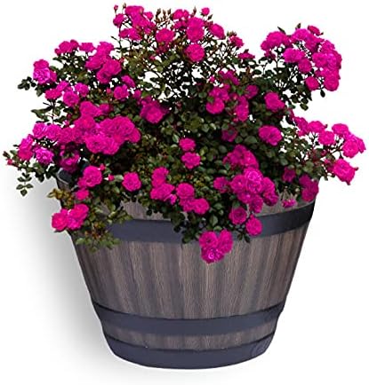 Resin Whiskey Barrel Flower Pot Round Planter Indoor Outdoor Garden Yard Patio.-23.21615.4cm - Image 4