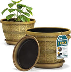 10-Inch Whiskey Barrel Planters Outdoor Pack of 2 - Durable Plastic Plant Pots for Indoor & Outdoor Use with Drainage & Saucer, Lightweight Rustic Barrel Planters for Flowers, Herbs & Small Plants by LIFEMASTER