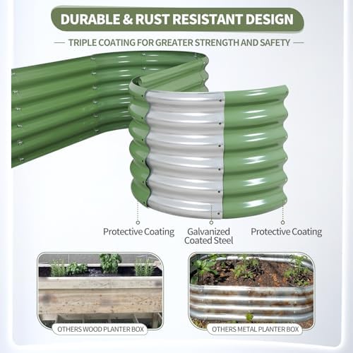 Galvanized Raised Garden Bed Outdoor- 6x2x1.4FT Planter Box, Green - Image 3