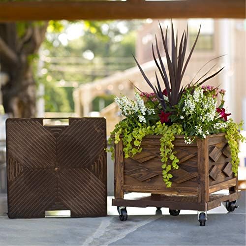 DeVaultEnterprises 16" Square Rolling Plant Caddy, Heavy Duty Plant Stand with Wheels, Indoor Outdoor Planter Base (1, Espresso/Handle) - Image 4