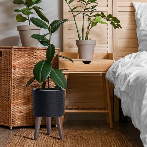 D'vine Dev Planter Pot with Wood Stand, 8 in, Matte Black, 88-Z-A-2 - Image 5