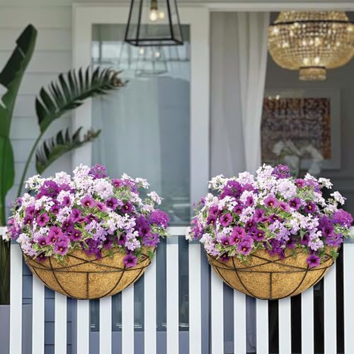 4 Pack 14 Inch Window Boxes Planters Railing Planter Box with Coco Liners Deck Railing Planter Boxes Balcony Hanging Flower Box Wall Mounted Half Round for Outdoor Plants Garden Decor - Image 3