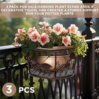 Iron Art Metal Railing Flower Pot Hanging Basket for Indoor Pot Holder Hanger 3 Pack Outdoor Plants Perfect for Porches and Patio Decor Leaf Pattern (Champagne) - Image 6