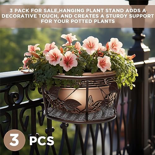 Iron Art Metal Railing Flower Pot Hanging Basket for Indoor Pot Holder Hanger 3 Pack Outdoor Plants Perfect for Porches and Patio Decor Leaf Pattern (Champagne) - Image 6