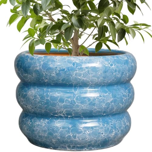 SQOWL 10 Inch Planter Pot - Ceramic Plant Pot with Drainage Hole Planter for Indoor Plants Large Flower Pot Decorative Plant Pot Outdoor Planter for Porch Decor Blue by SQOWL