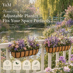 Y&M Railing Planter Boxes 24 Inch 2 Pack, 2-in-1 Adjustable Hanging Balcony Planters with Coco Liners, Heavy Duty Window Box Planters with Support Rods for Outdoor Garden - Image 2