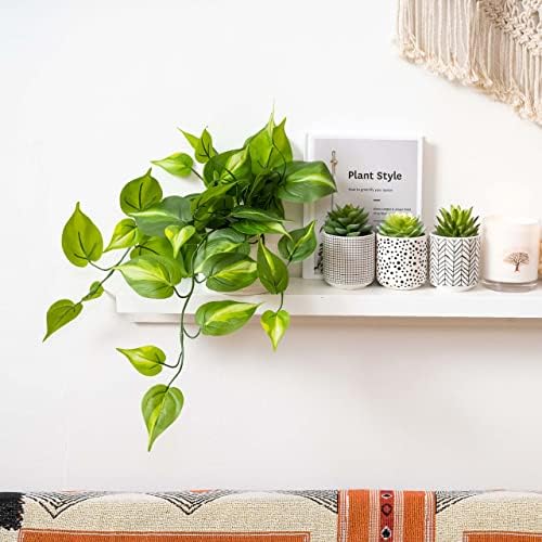 Kurrajong Farmhouse Dark Green Fake pothos | Fake Plant for Shelf Decor | Artificial Trailing Ivy Plant with 5" Wide Ceramic Pot | Faux pothos | Feaux Pothos | Bathroom and Kitchen Decor - Image 4