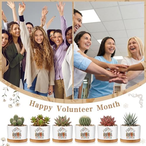 Havawish 6 Pcs Volunteer Appreciation Gifts Ceramic Succulent Planter Pots Mini Porcelain Plant Containers Thank You Gifts for Volunteer Month Social Worker, Plants Excluded - Image 3