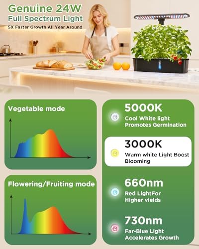 Hydroponics Growing System Kits,Smart Indoor Herb Garden with 24W LED Grow Light Planting Height Adjustablewith,12 Pods Plant Germination Kit,with Quiet Pump, Ideal Gift for All Ages - Image 4