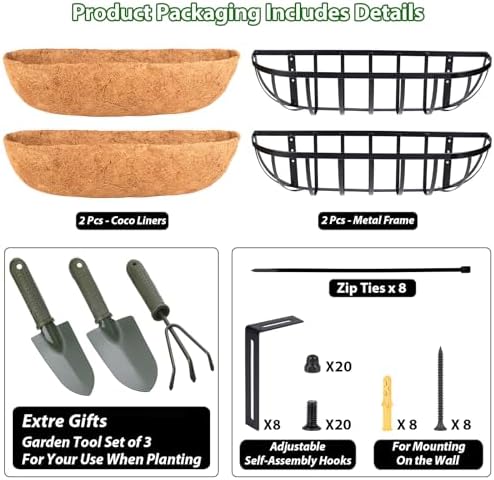 LCHUANG Railing Planter Window Box - 2 Pack 30 Inch Deck Balcony Rail Planter with Coconut Coir Liner, Fence Metal Hanging Flower Planter Basket Deck Railing Planter Boxes for Outdoor Garden - Image 3