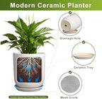Pots for Plants - 10 Inch Ceramic Plant Pot with Drainage Hole and Saucer Large Planter for Plants Indoor Outdoor Modern Flower Pot for Home Decor White - Image 6