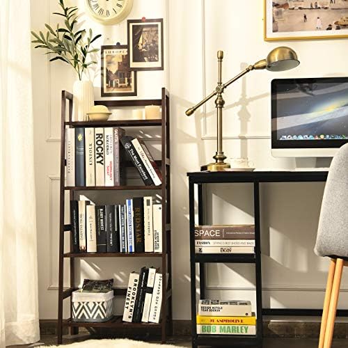 GRAFFY 4-Tier Ladder Shelf Plant Stand, Bamboo Ladder-Shaped Bookcase Storage Shelves, Multifunctional Display Rack, Plant Stand Flower Pots Holder for Living Room/Bathroom/Bedroom (Espresso) - Image 2
