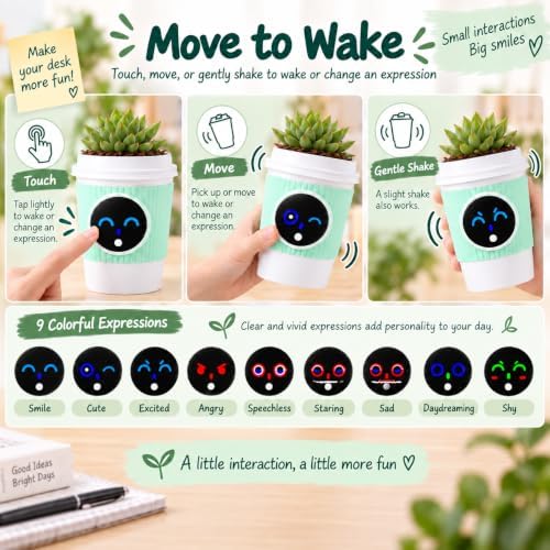 Self-Watering Desk Planter with 9 Expressions, Interactive Indoor Plant Pot - Image 5