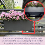 LaLaGreen Railing Planter Boxes (14 Inch, 2 Pack) Self-Watering Window Box Planters with Brackets, Rectangular Hanging Flower Pots for Balcony Deck Fence, Outdoor Herb Garden Plastic Planters Black - Image 5