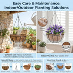 Kingbuy 14" Metal Hanging Basket with Coconut Liner – 6.5" Depth, Rust-Resistant Wire for Ferns & Herbs, Adjustable Chains & S-Hook for Balcony Porch Kitchen Window, 2 Pack - Image 3