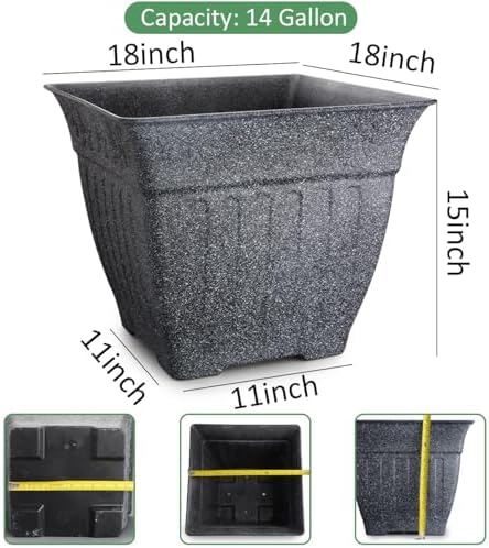 BTPLASTIK 4-Pack 18 Inch Large Outdoor Planters, Stone-Like Finish, Gray - Image 3